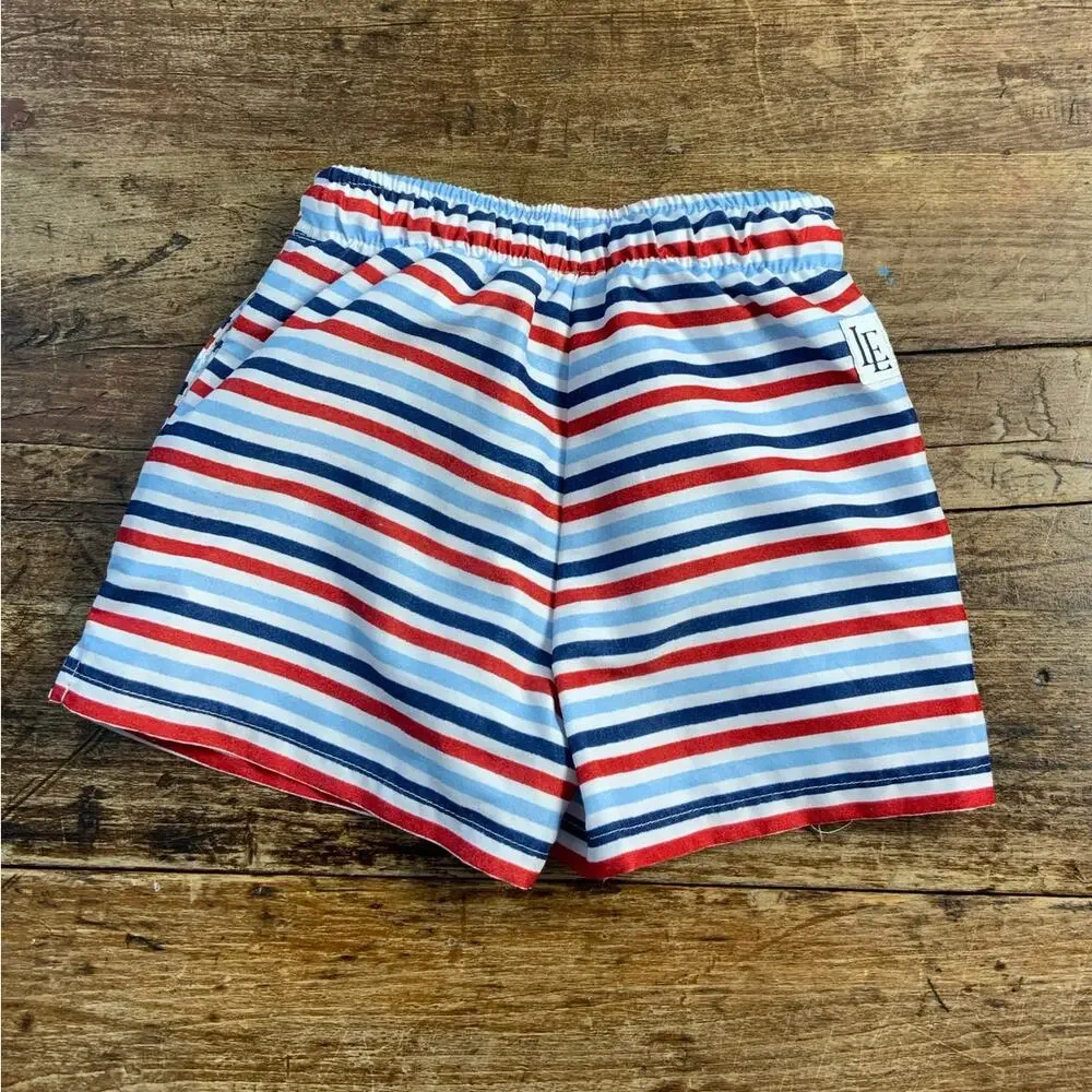 Little English Red, white and blue swim shorts size‎ 9-12 mo